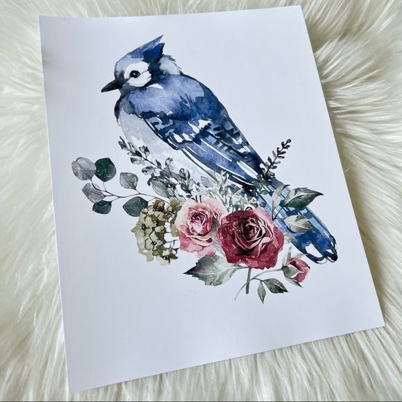 Blue Jay Bird Watercolor Wall Art Print Poster Unframed - Picture 13 of 17